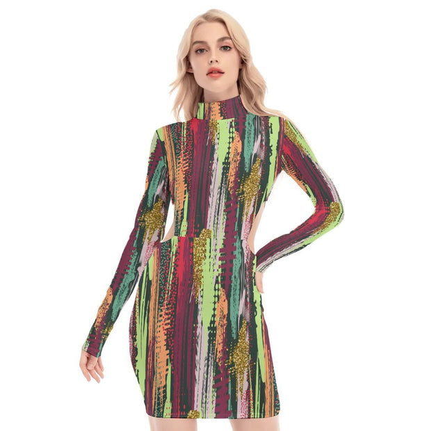Stripe All-Over Print Women's Waist Hollow Hip Dress - CreLESAtive™