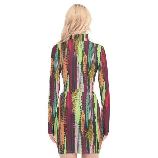 Stripe All-Over Print Women's Waist Hollow Hip Dress - CreLESAtive™