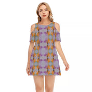 Taheem's Abstract Art Women's Cold Shoulder Dress | 190GSM Cotton - CreLESAtive™