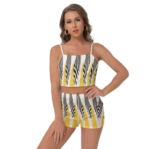 Yellow Zebra All-Over Print Women's Camisole Shorts Suit - CreLESAtive™