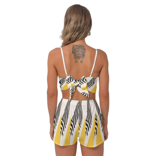 Yellow Zebra All-Over Print Women's Camisole Shorts Suit - CreLESAtive™